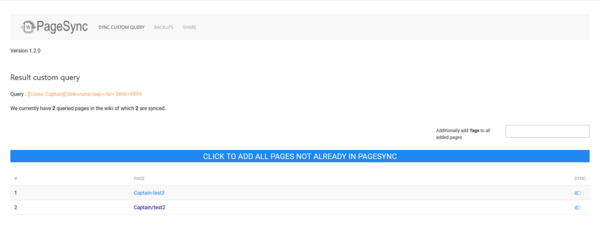 Screenshot PageSync Custom Query result