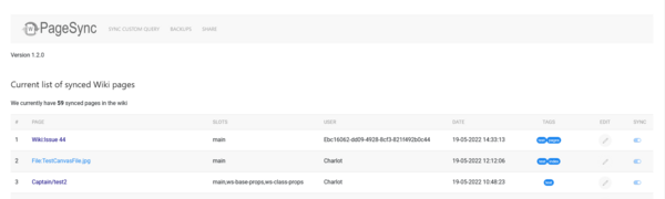 The entry Special page for PageSync