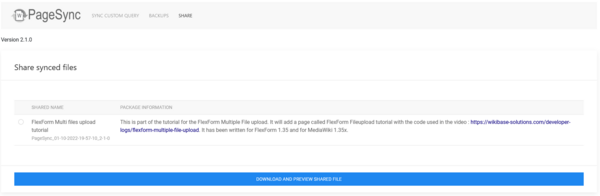 Install PageSync Share file screen