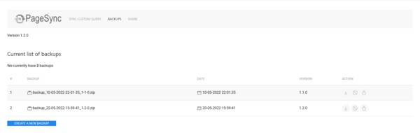 PageSync Special page Backup overview
